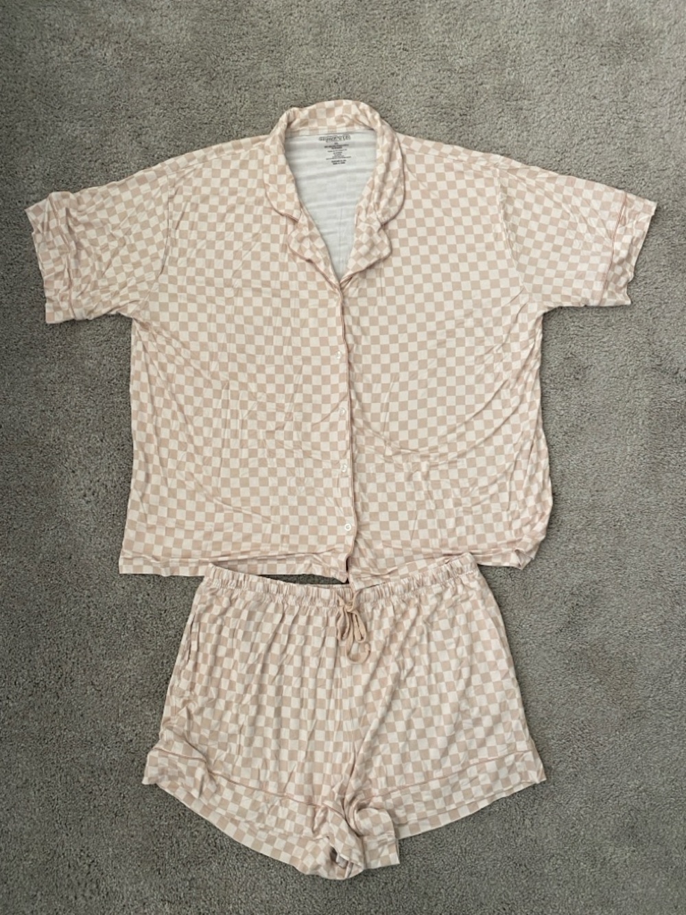 Tan Checkered Bamboo Short Pajama Set